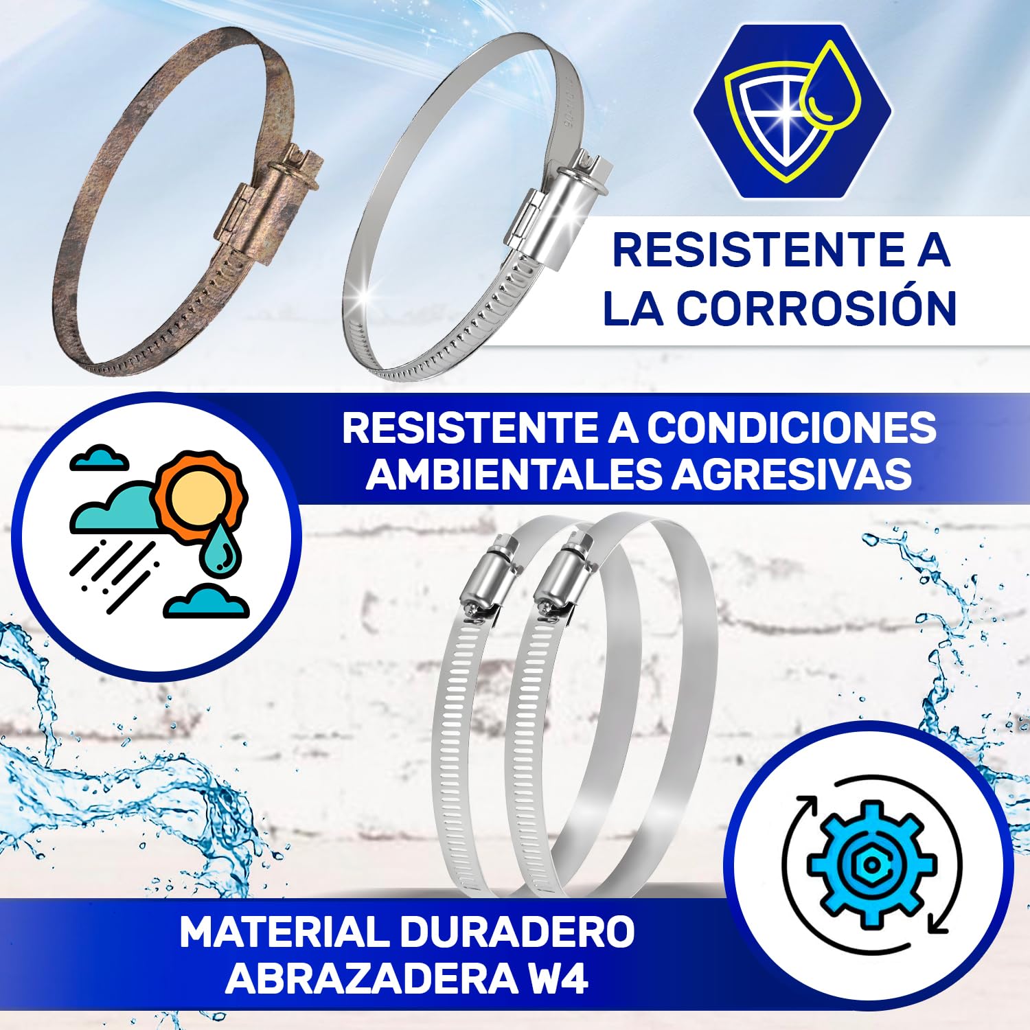 2 Piezas Abrazaderas Metalicas Diámetro Ø 90-110 mm Fabricada Totalmente en Acero Inoxidable A2 - MONTERAL
