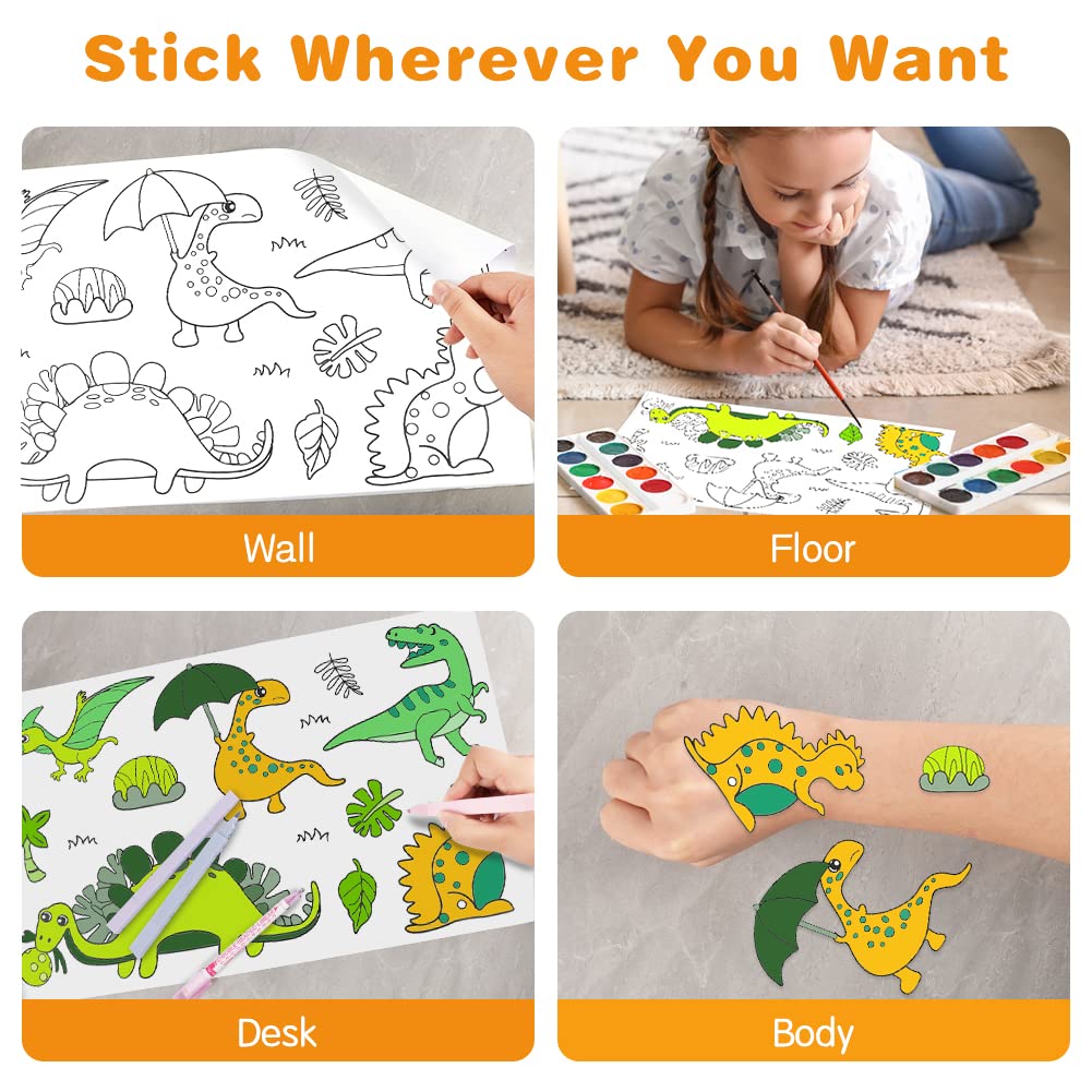 OFFCUP Rotolo di Carta da Colorare, Poster da Colorare Bambino, 30 * 300cm Grande Adesivi da Colorare per bambini, Giocattoli di Pittura Educativi Precoci per Ragazzi Ragazze 3+ Anni (Dinosauro)