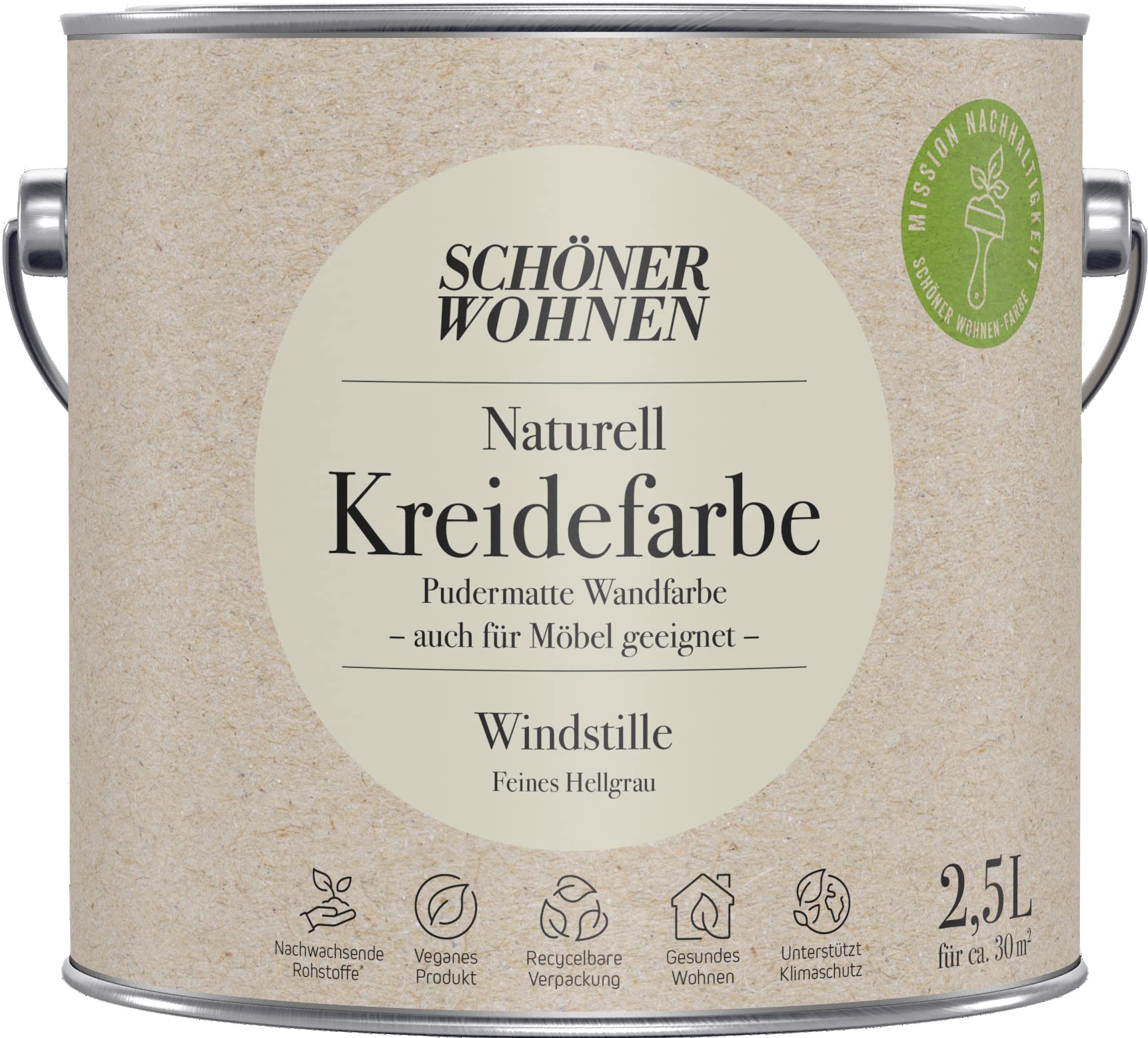 2,5L Schöner Wohnen Naturell Kreidefarbe Windstille, Feines Hellgrau