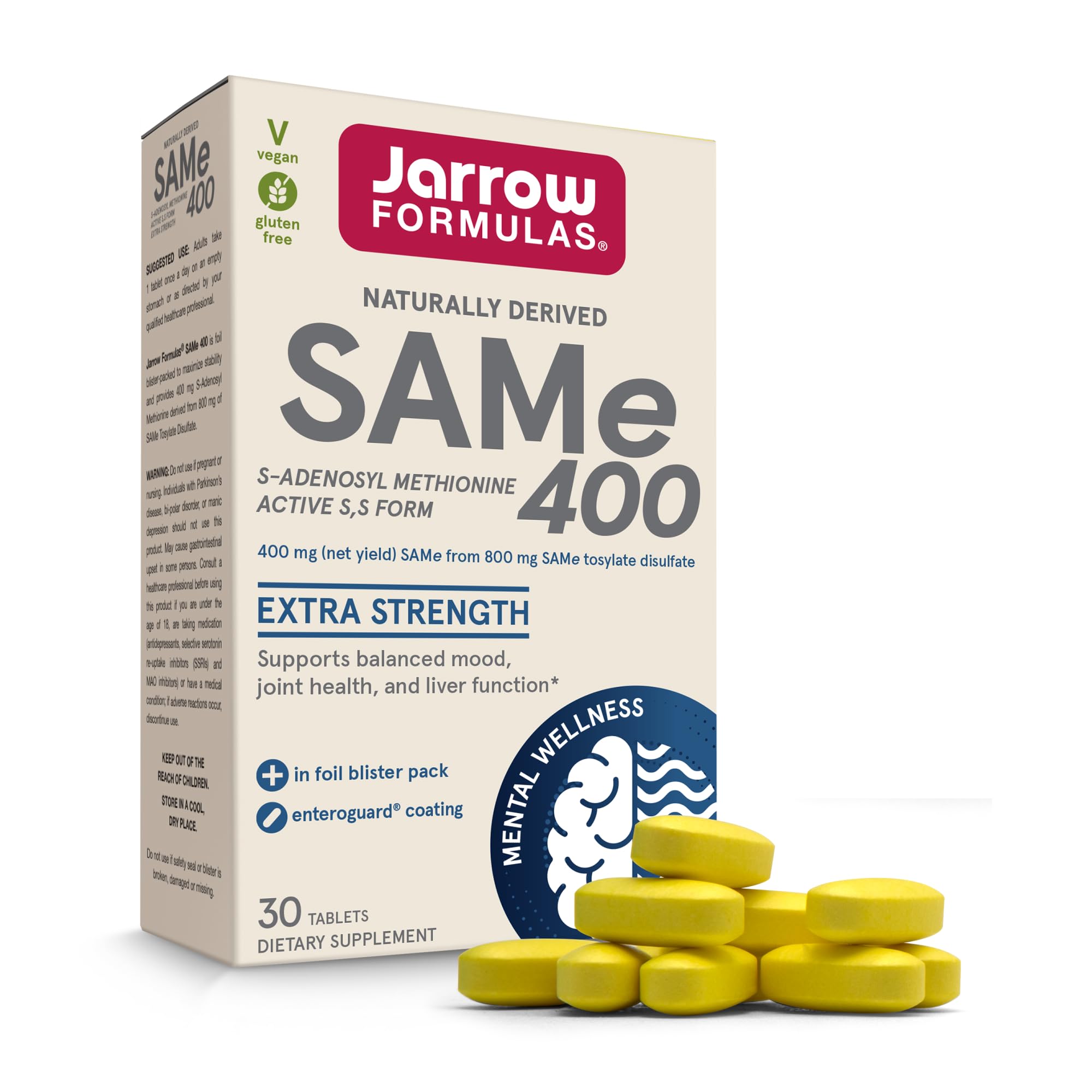 Jarrow Same Supplement 400 mg, Extra Strength, 30 Tablets 30 Count (Pack of 1)