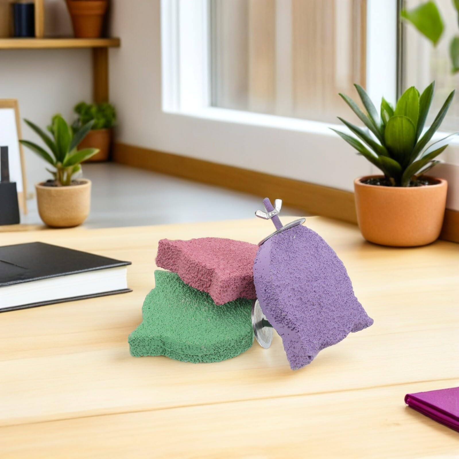 Posatoio per Pappagalli in Legno 3 Pezzi Piattaforma Colorata Supporto per Addestramento e Gioco di Masticazione Trespolo per Uccelli da Gabbia per Cura del Becco e Stimolazione