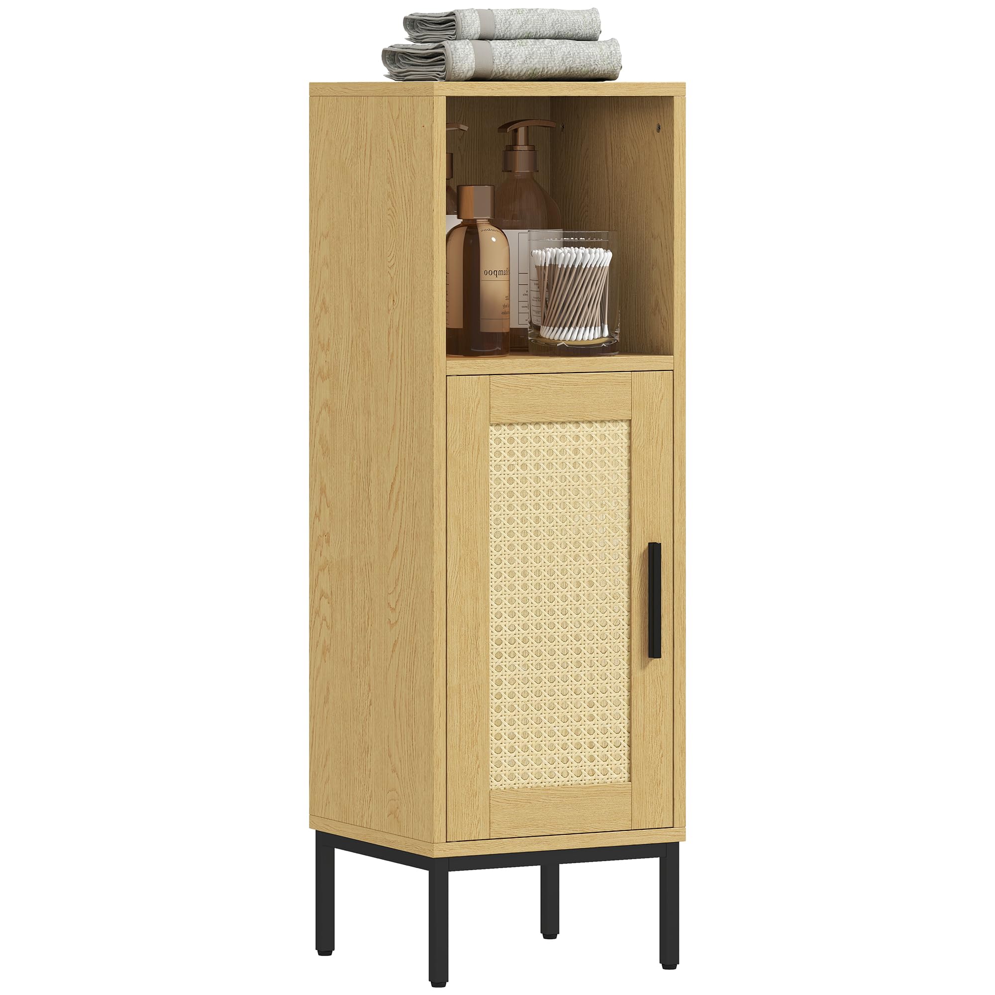 HOMCOM Badezimmerschrank Schmal mit Verstellbarem Regal, Natur