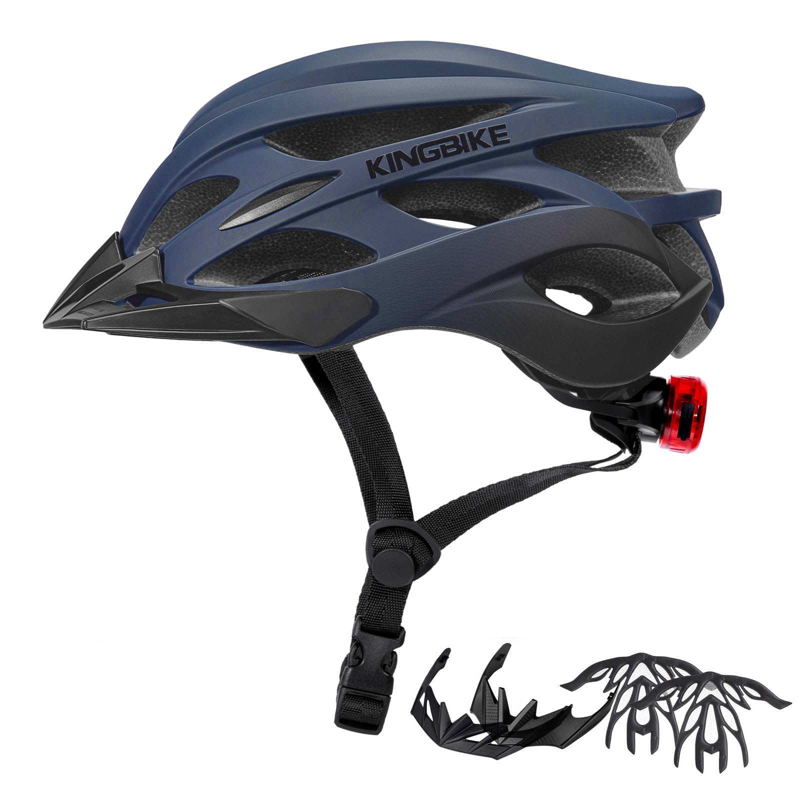 Photo 1 of KINGBIKE Bike Helmet for Adult Men Women Youth Road Commute Mountain Cycling Helmets with USB Rechargeable Light Replaceable Padding and Visors Lightweight 20.4-23.6in (Navy Blue, Medium)
