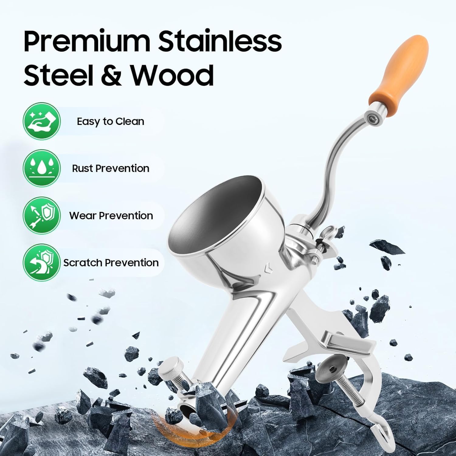 Stainless Steel Manual Wheatgrass Juicer - Handheld Fruit & Vegetable Squeezer for Juicing Celery, Kale, Spinach, Parsley, Pomegranate, Apple, Grape - Easy to Use!