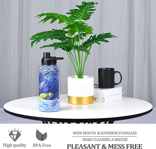 Miniatura 6 de WEREWOLVES Botella de agua aislada de 32 onzas con tapa con popote y tapa de boquilla botellas de metal de acero inoxidable botellas de boca ancha