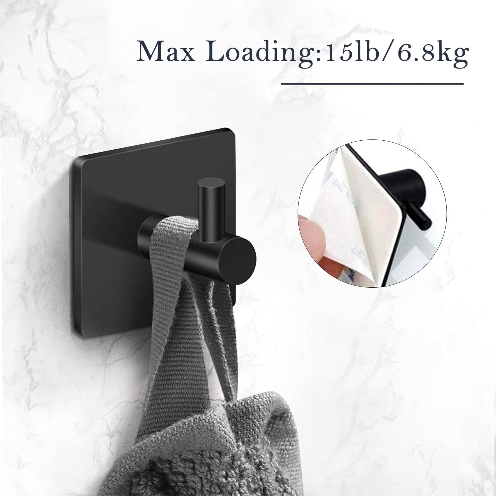 PNWNNH Ganchos adhesivos resistentes para toallas de pared, ganchos de ducha para puerta de baño, cocina, paquete de 4, color negro mate