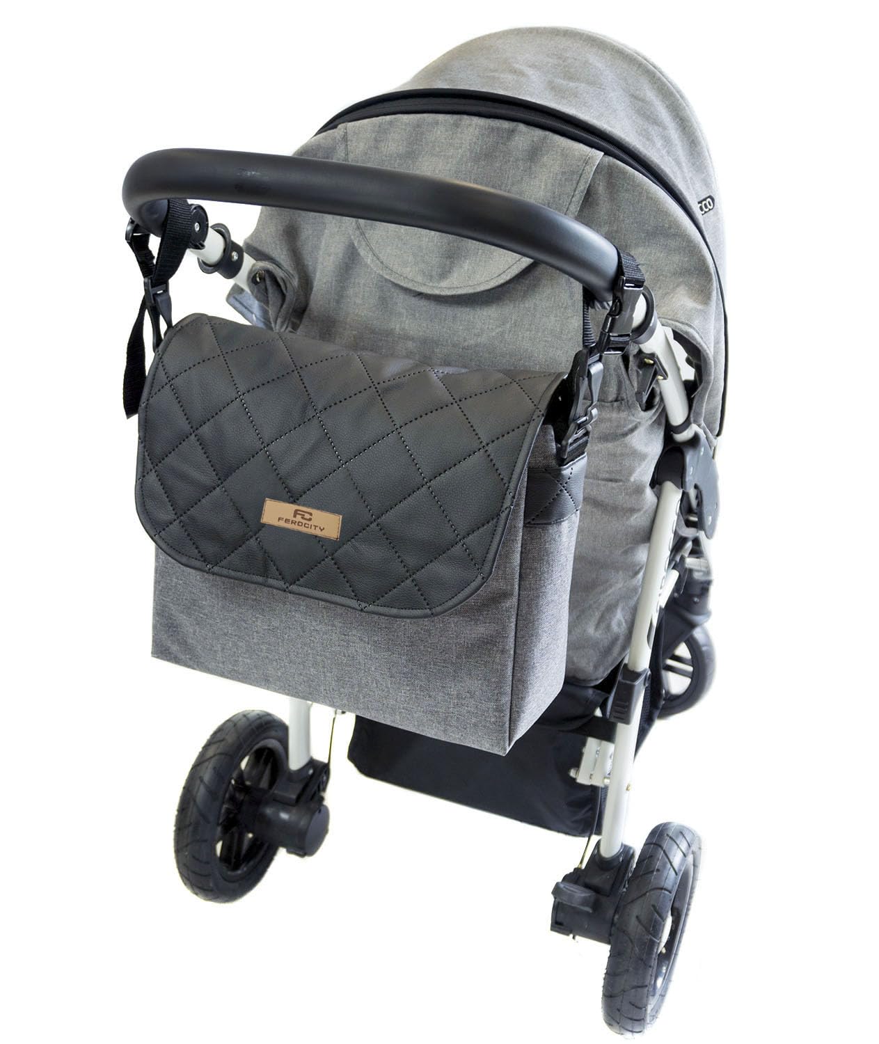 Ferocity Sac-poussette sac à langer grande capacité pour la poussette un sac de voyage un sac pour les accessoires une mallette de transport Motif Gris Len en cuir noir [059]