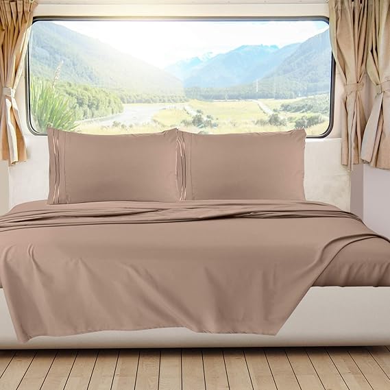 Nestl Khaki Short Queen Sheets for RV, Hotel Luxury RV Queen Sheets Set, 6 Piece Fitted Bed Sheet Set and Pillowcases, Super Soft, Wrinkle-Free, and Breathable Camper Bedding