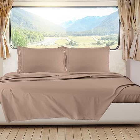 Nestl Khaki Short Queen Sheets for RV, Hotel Luxury RV Queen Sheets Set, 6 Piece Fitted Bed Sheet Set and Pillowcases, Super Soft, Wrinkle-Free, and Breathable Camper Bedding