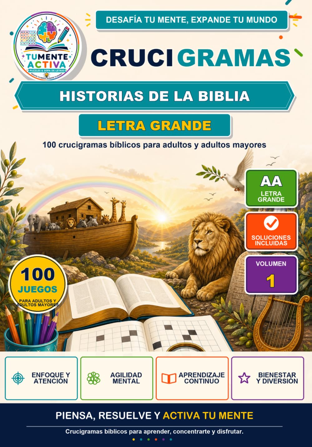 Crucigramas Historias de la Biblia Letra Grande: 100 crucigramas bíblicos para adultos y adultos mayores con letra grande y soluciones incluidas