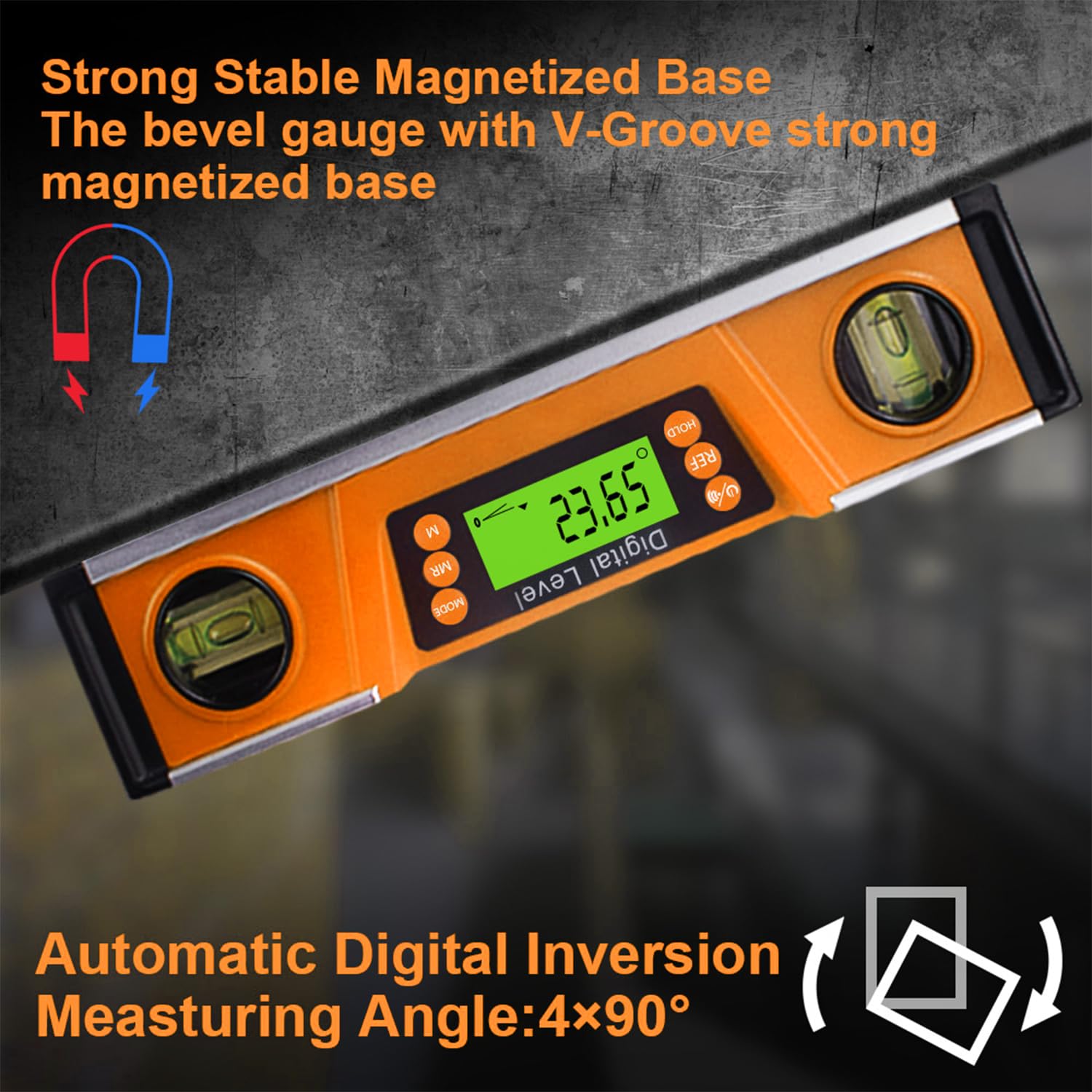 Livella digitale e goniometro, inclinometro elettronico da 25,4 cm, protezione IP54, con ampio display retroilluminato a LED e base magnetica con scanalatura a V, borsa per il trasporto inclusa