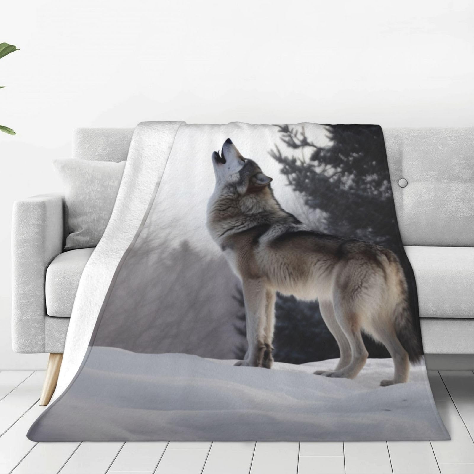 KLOPH Howling Wolf Throw Blanket 80"x60" Flannel Fluffy Warm Blanket for Couch, Reversible Plush Blankets for Bed, Comfy Fuzzy Blanket for Sofa, Plush Lightweight-Blankets for All Season