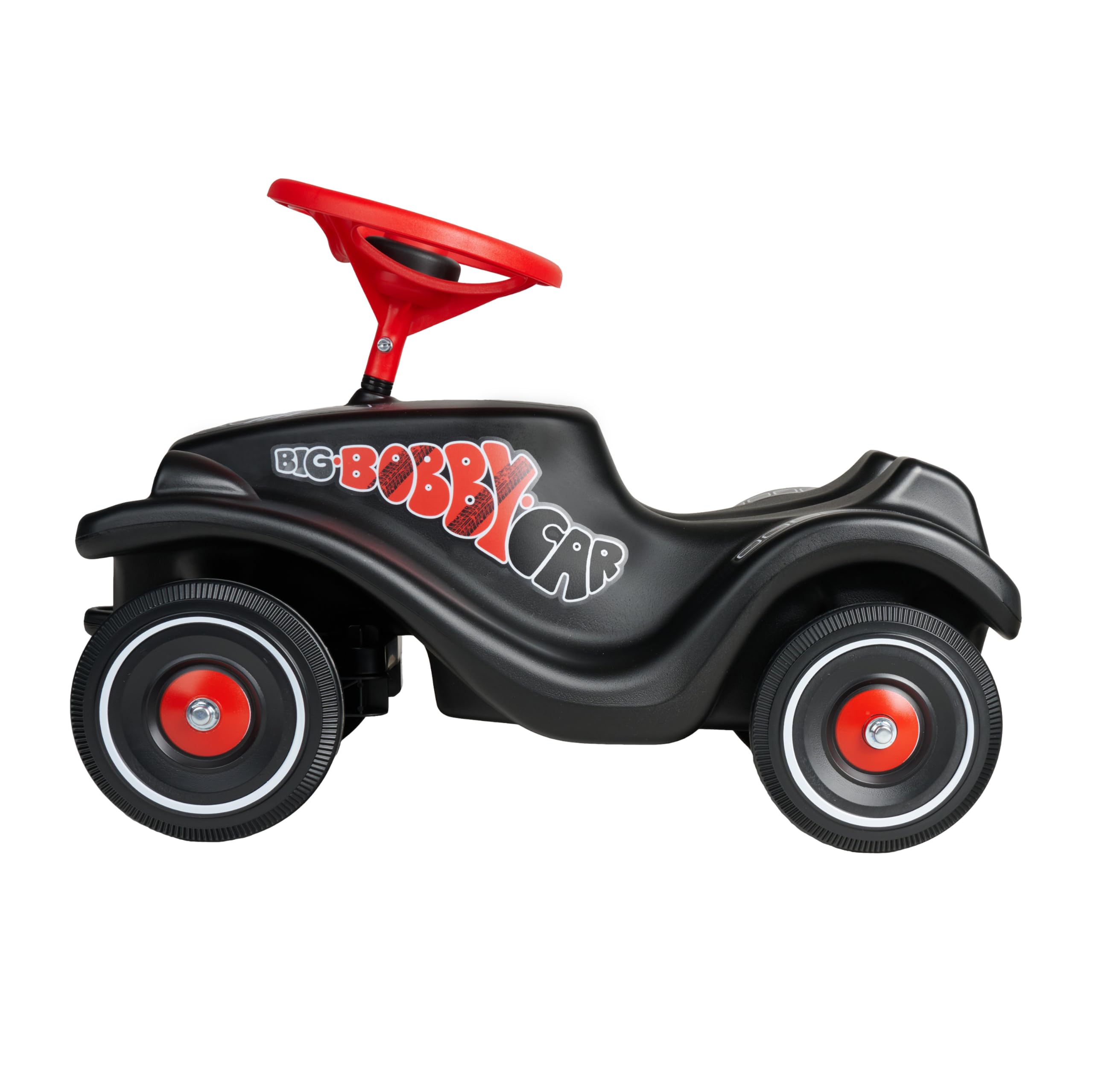 Big Bobby Car Classic GT - Coche Antideslizante con diseño de Carreras, Volante de Seguridad con claxon, Cuerpo ergonómico, Enganche de Remolque, vehículo Infantil, Color Negro y Rojo, a Partir de 12