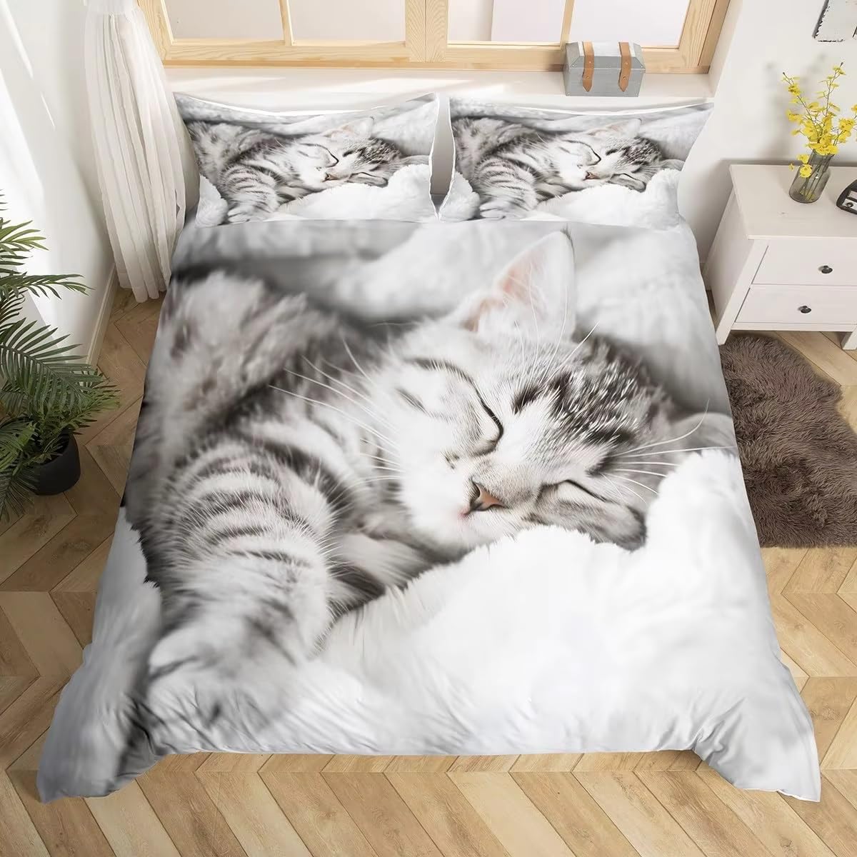 Housse de couette 140x200 chat fini la couette qui glisse