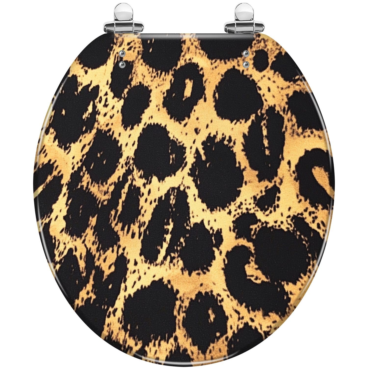 Tazyyzuu Multi10 Leopard Skin Round Toilet Seat Seamless Resin Slow Close Lid Quick Release Hinges Easy Clean(,16.5X14.5)