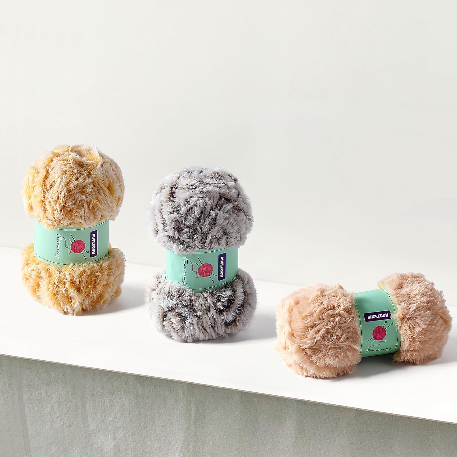 6 Skeins Faux Fur Yarn Soft Fluffy for Crocheting - Chunky Fuzzy Yarn for Crochet Amigurumi, Hat, Shawls, Total Length (71x6) Yards (Khaki)