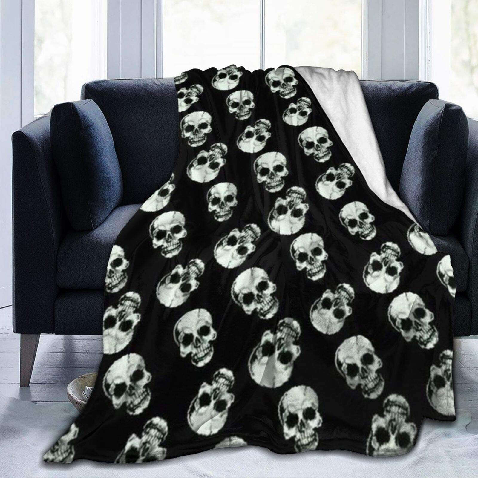 Comrtl Black Skull Flannel Fleece Throw Blanket Bed Blanket Micro Fleece Blanket Warm Soft Lightweight Cozy Microfiber Blanket Throw For Bed Couch Sofa All Seasons