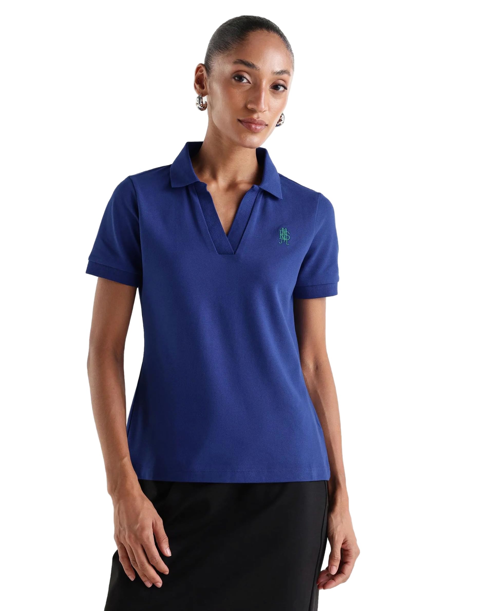 rareism Regular Solid Dark Blue Cotton Blend Short Sleeve Polo-picture-21