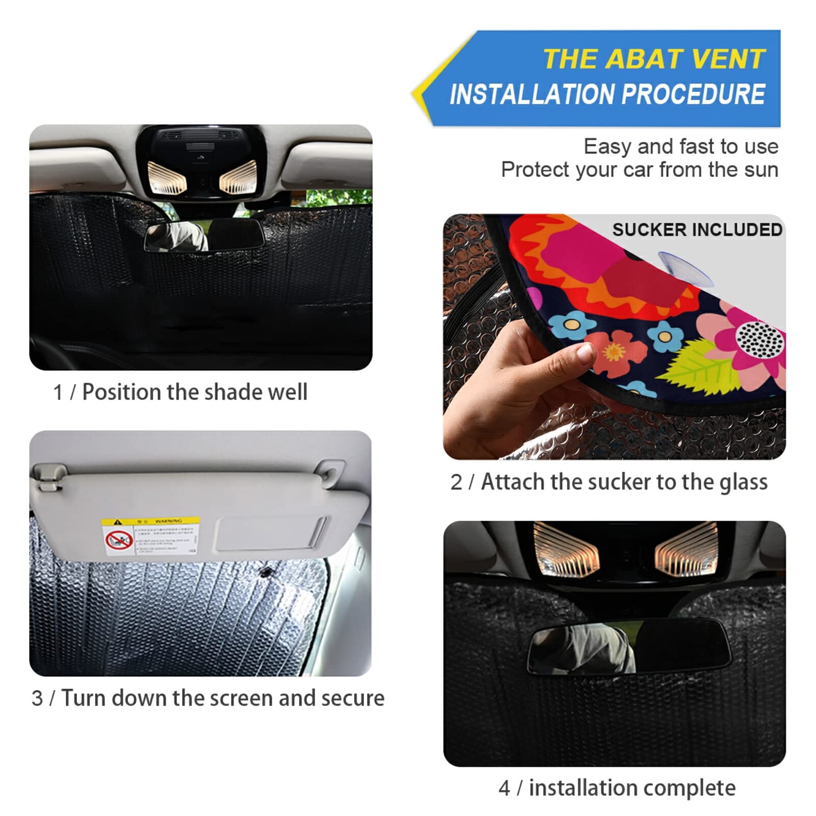 Sunflower Daisy Poppy Flower Floral Windshield Sun Shade,Foldable Car Sun Shade for Front Windshield Sunshades Protector Blocks UV Rays Sun Visor Protect and Cool Your Vehicle Interior