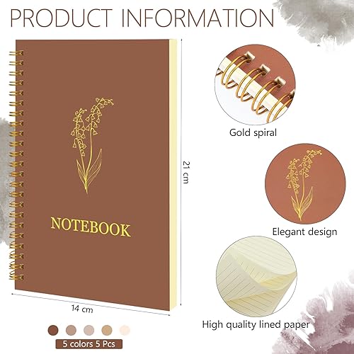 Miniatura 2 de Gueevin Paquete de 5 cuadernos en espiral, estéticos, suministros escolares A5 con rayas anchas, 160 páginas80 hojas, lindo cuaderno para trabajo,