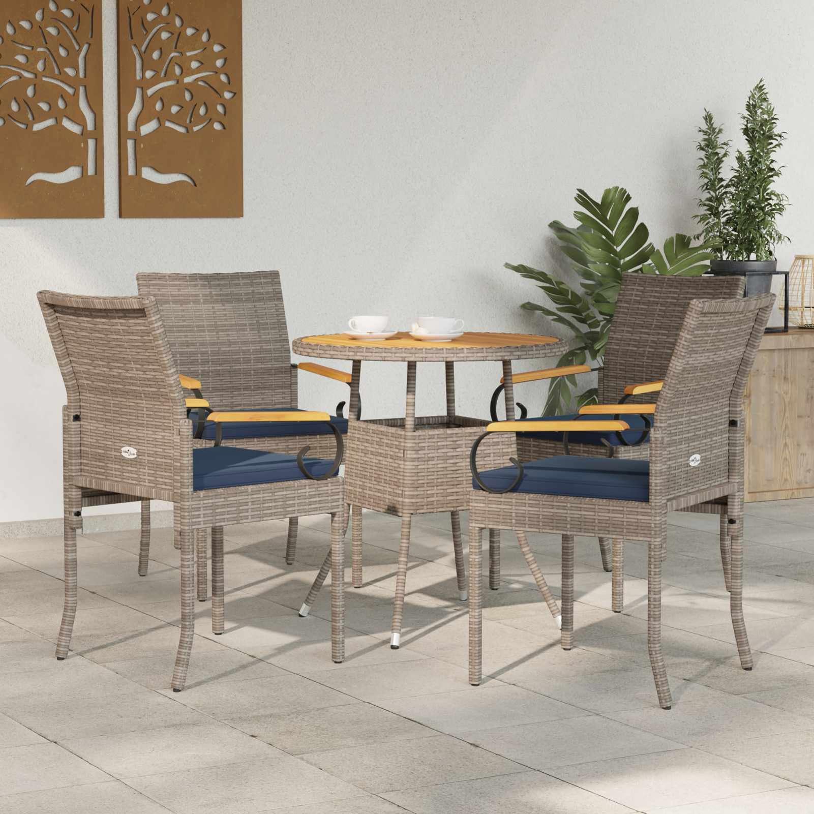 Chaise de Jardin Poly Rattan Gris avec Coussin Bleu Marine Amovible