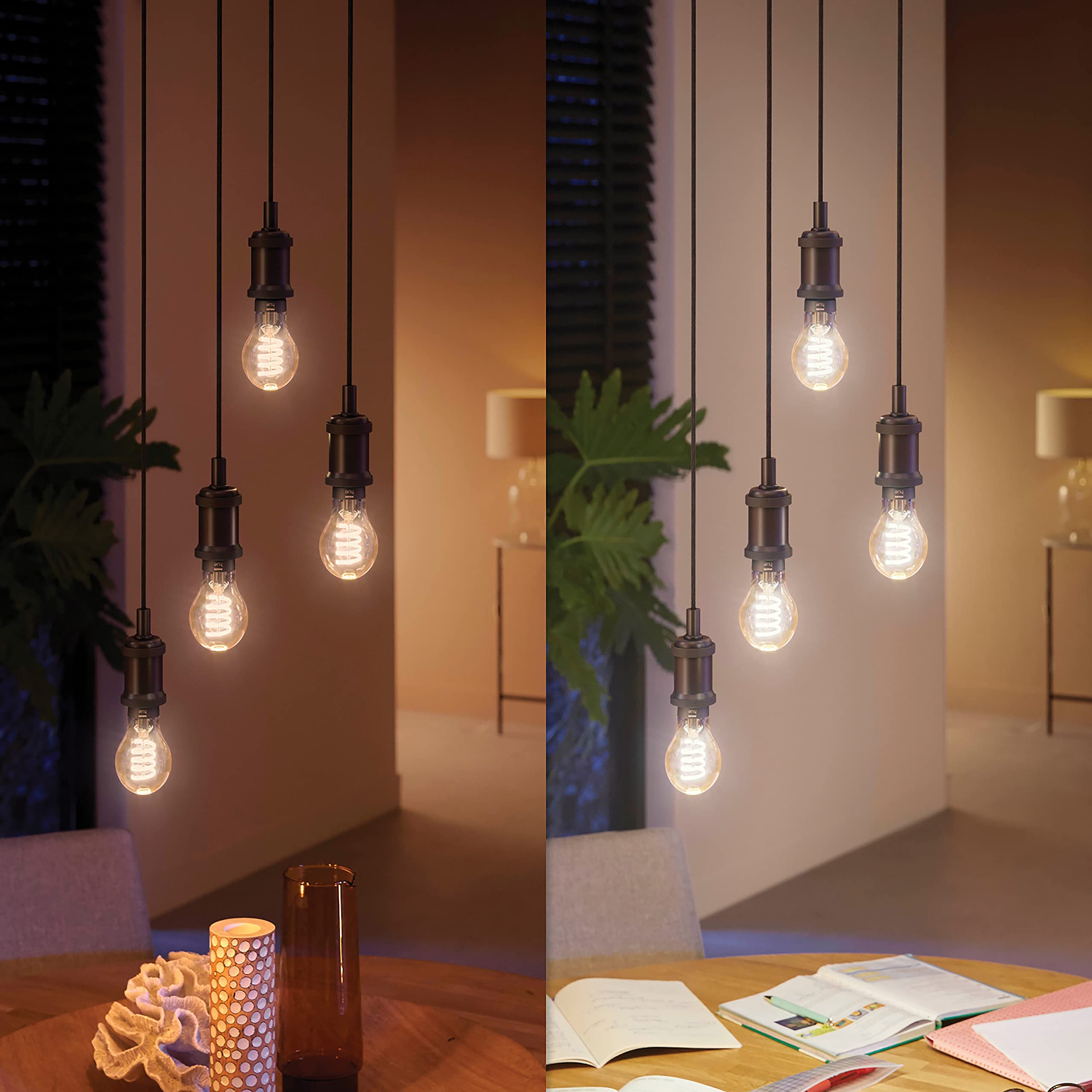 Philips Hue Starterpaket - E27 - mit 2 Filament Standard Lampen (A60) - Warm bis Kaltweißes Licht - inkl. 1 Hue Dimmschalter - Hue White Ambiance Filament