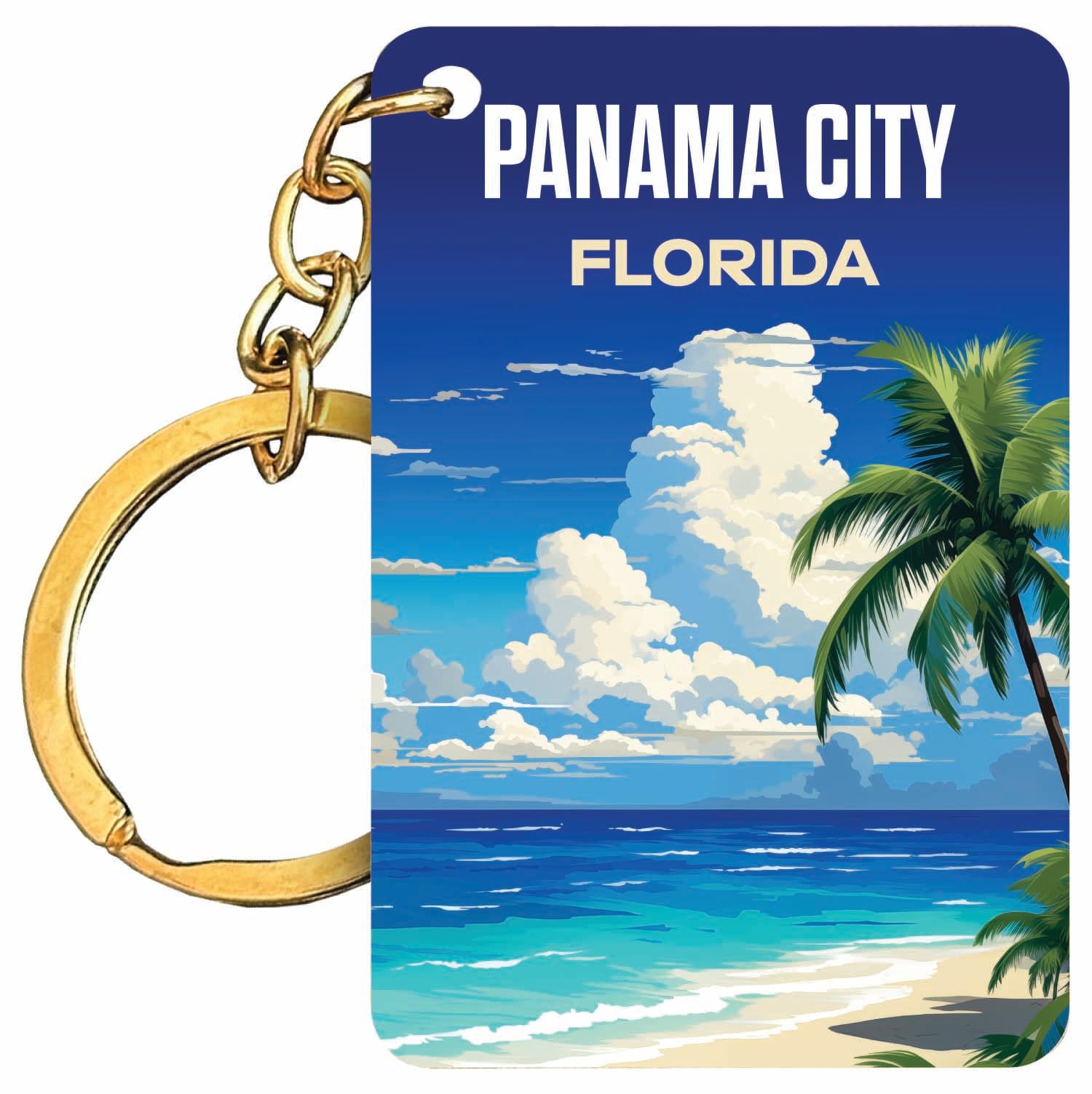 R and R ImportsPanama City Florida Souvenir Rectangle Wooden Keychain Beach Design