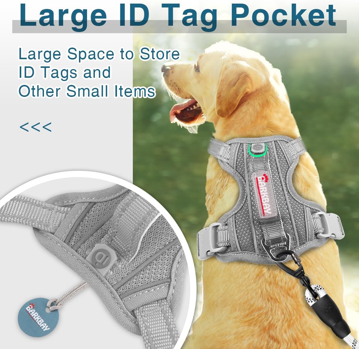 BARKBAY Dog Harness No Pull with ID Tag Pocket – Heavy Duty, Reflective, Easy Control for Large Dogs (Grey,L)