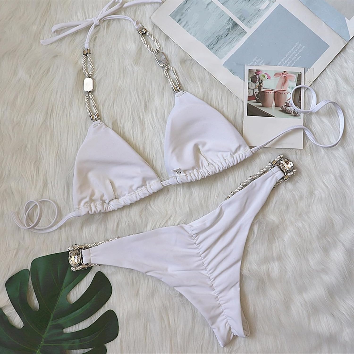 Lisa Colly レディース ラインストーン ビキニセット セクシー ツーピース ビキニ 水着 レースアップ 水着