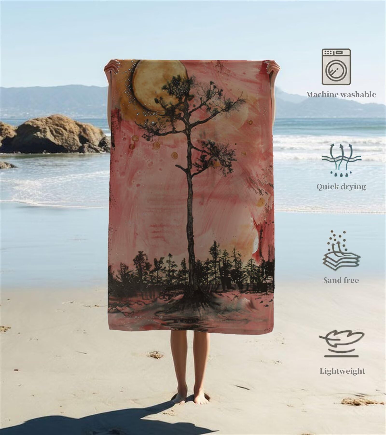 Strandtuch Rosa Tuschemalerei Mikrofaser Handtuch Groß 220 x 100 cm, Saunahandtuch Schnell Trocknendes, Sandfreie Stranddecke, Saugfähiges Badetuch, Platzsparende Reisehandtuch, Sauna Zubehör Y1-611