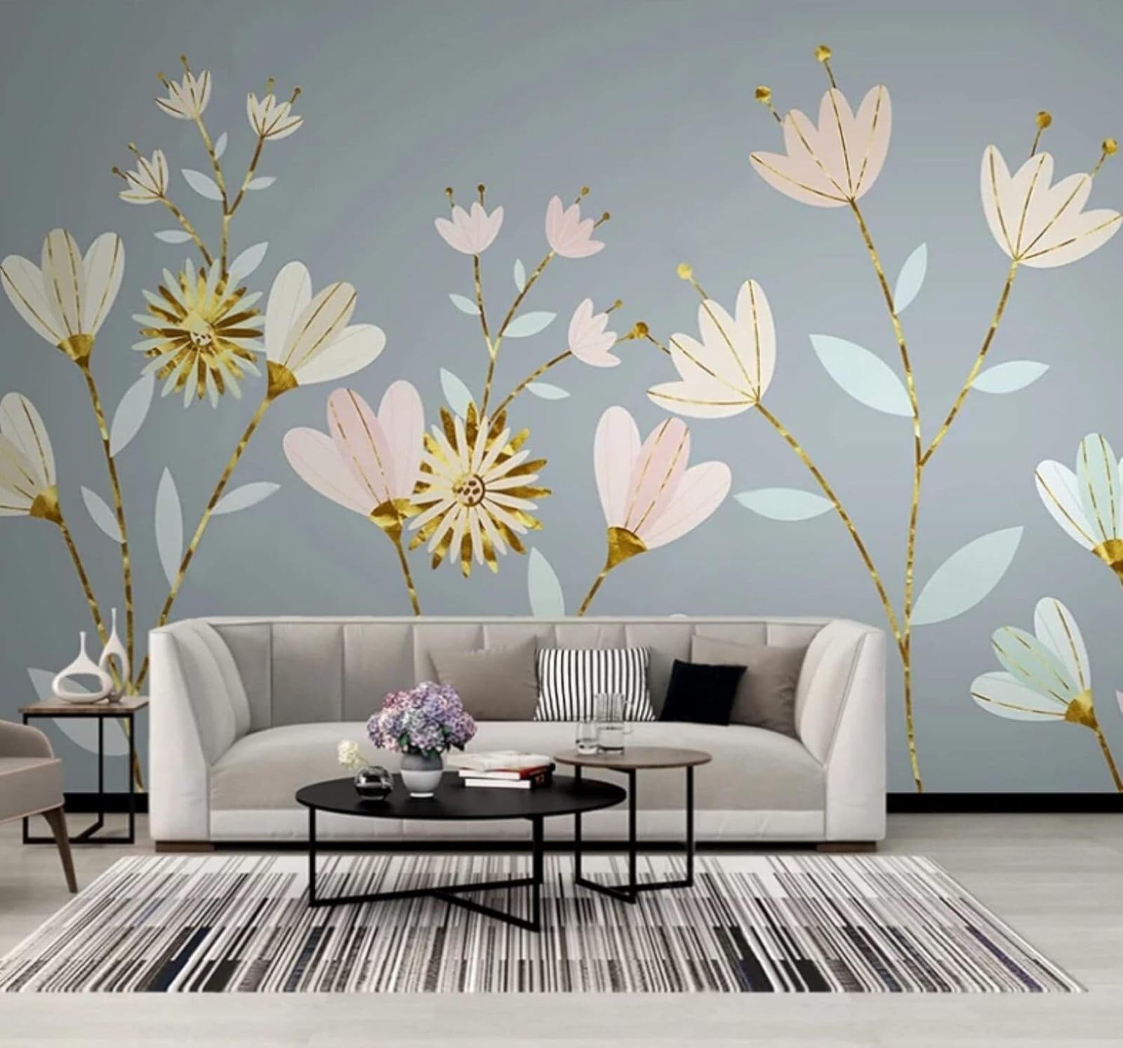 Wallpaper-3D-Xlm 300Cm×210Cm(B×H) Minimalist Luxe Beautiful Plants Floral 3D Wallpaper Easy Install Feature Office Living Room Sofa Bedroom Tv Background Wall Decoration-300Cm×210Cm