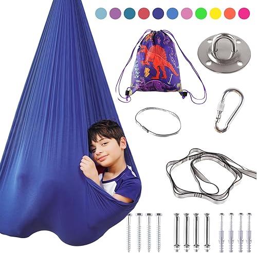 Miniatura 9 de Columpio sensorial de terapia interior para niños, necesidades especiales, columpios de techo para acurrucarse, hamaca de tela ajustable para