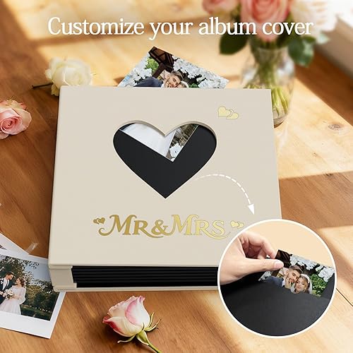 Miniatura 3 de Barsone - Álbum de fotos de lino para boda 4x6 con 400 bolsillos (libro de memoria personalizable de gran capacidad, cubierta grabada personalizada,