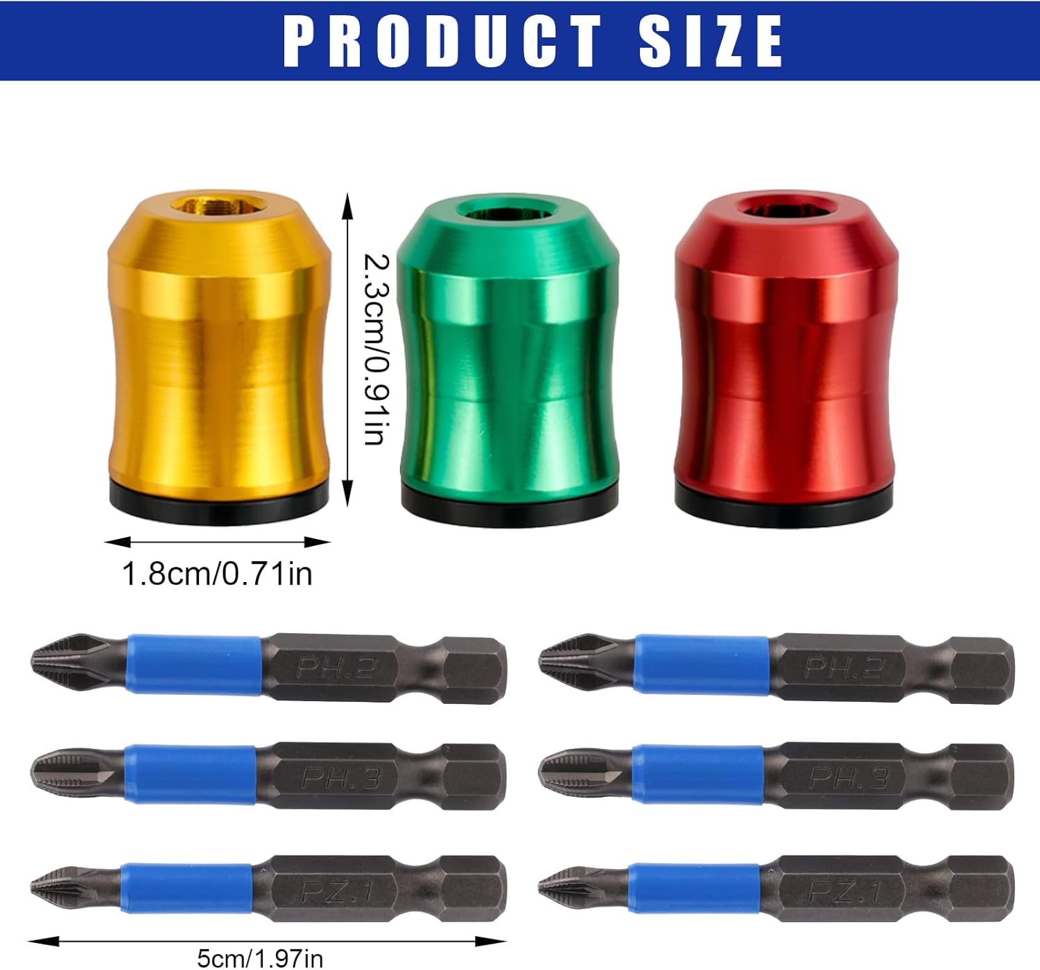 3pcs Strong Magnetic Screw Ring with 6pcs Drill Bits, Removable Screwdriver Head Magnetic Ring for Hex Screwdrivers & Power Drill Tools