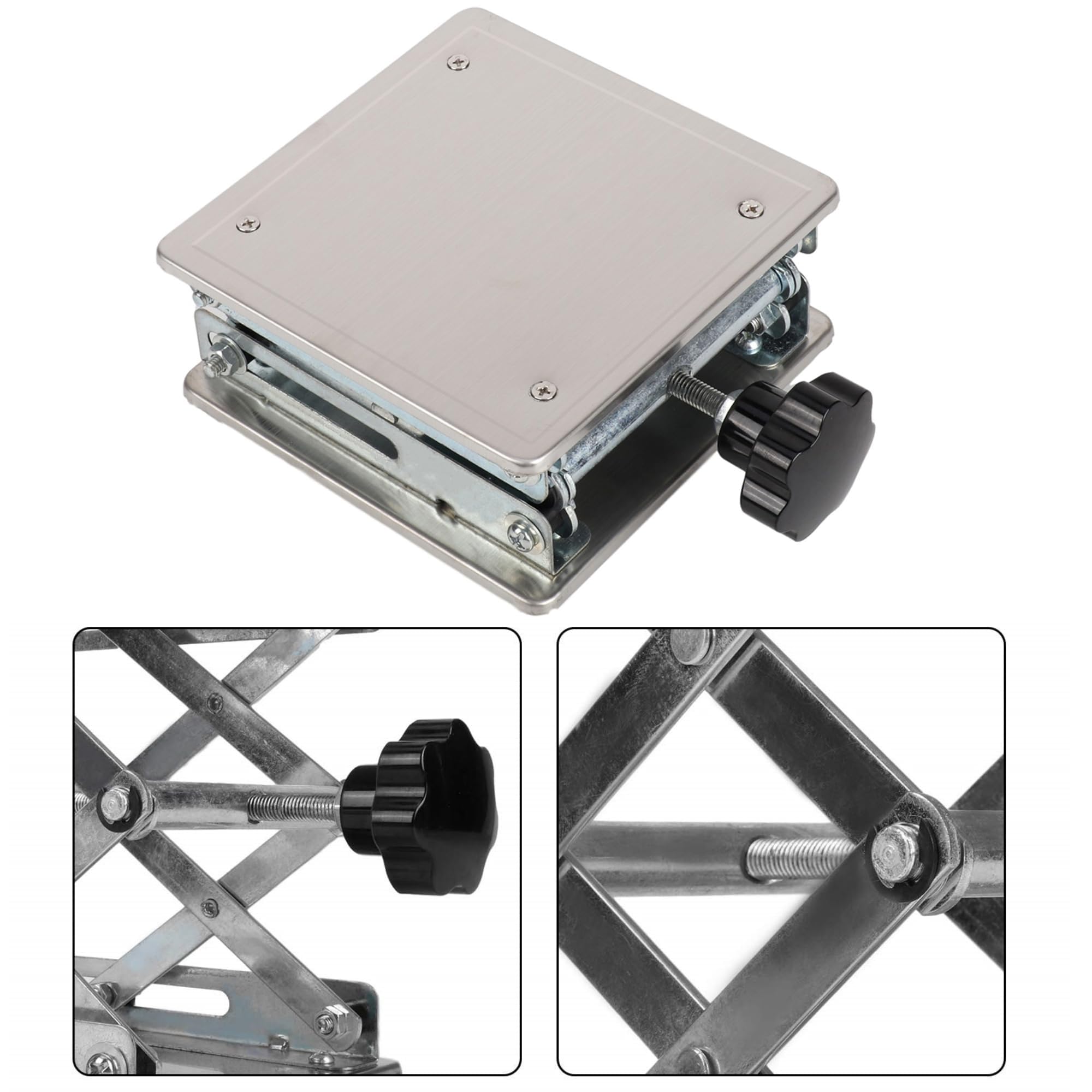 Elevador de tijera de 6 a 12 pulgadas para laboratorios, capacidad de 22 a 55 libras, altura ajustable de 65 a 460 mm, 4 especificaciones disponibles, plataforma de elevación compacta de 20 x 20 cm