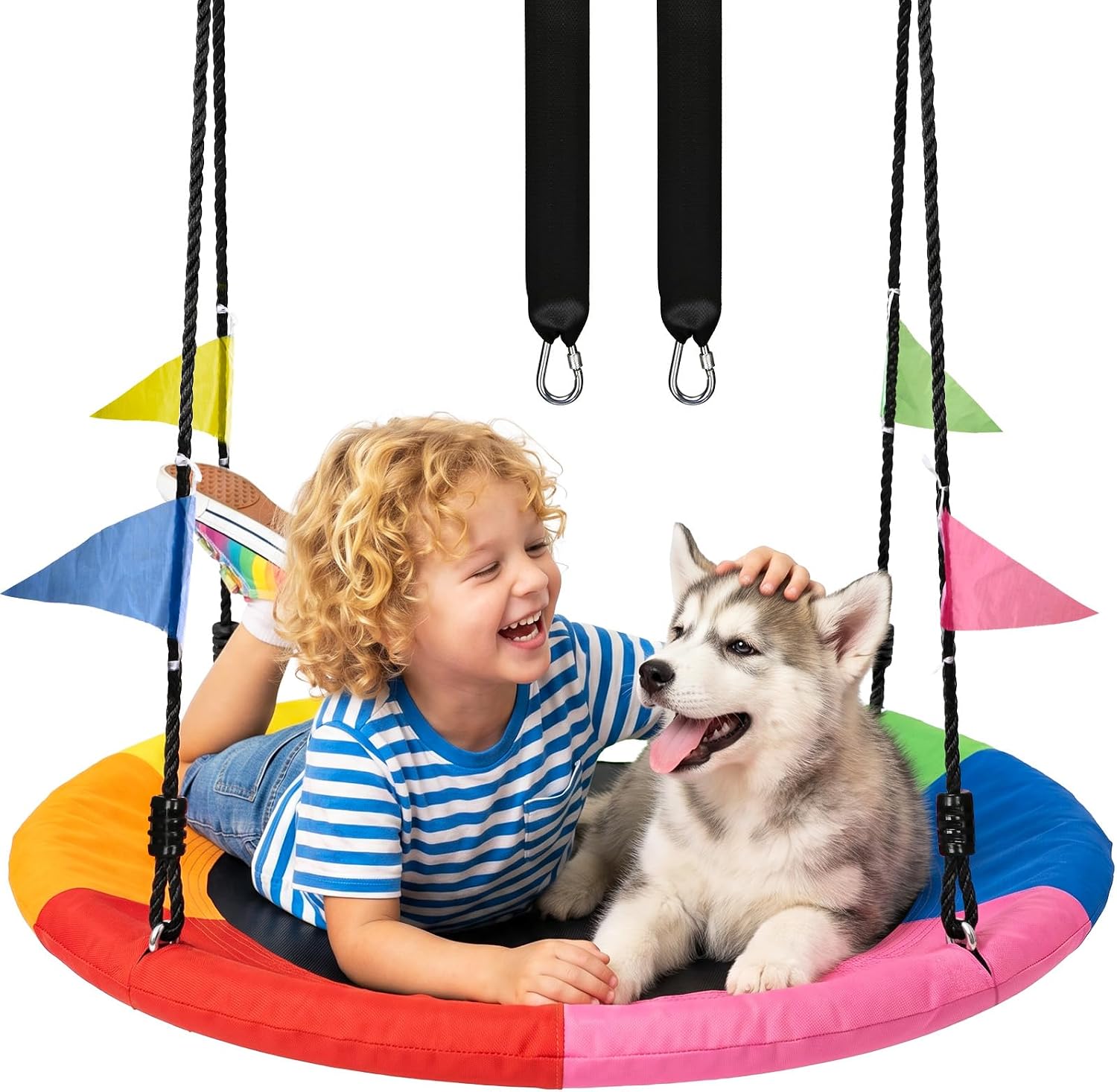 HeyZoo Tree Swing, 40 Inch Saucer Swing for Kids, 600lbs Weight Capacity, with Adjustable Hanging Straps, Heavy-Duty 900D Oxford, for Outdoor Playground, Backyard, 6-Color Mixed