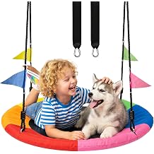 Tree Swing, 24 Inch Saucer Swing for Kids, for Outdoor, 6-Color Mixed | Heavy-duty 900D Oxford, for Playground and Backyard, 900lbs Weight Capacity, with Adjustable Hanging Straps, Mini Size Swing