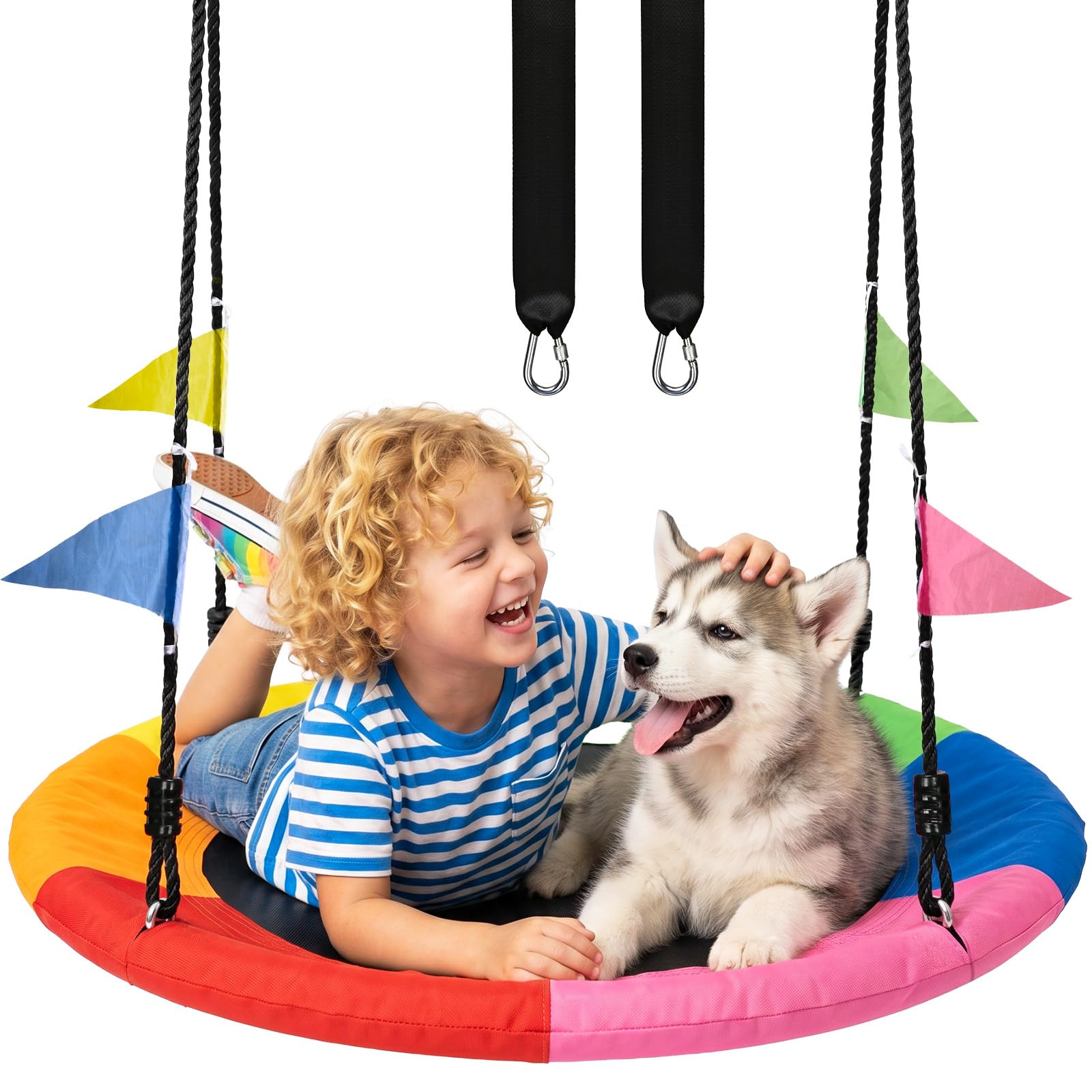 HeyZoo Tree Swing, 24 Inch Saucer Swing for Kids, 900lbs Weight Capacity, with Adjustable Hanging Straps, Heavy-Duty 900D Oxford, for Outdoor Playground, Backyard, 6-Color Mixed
