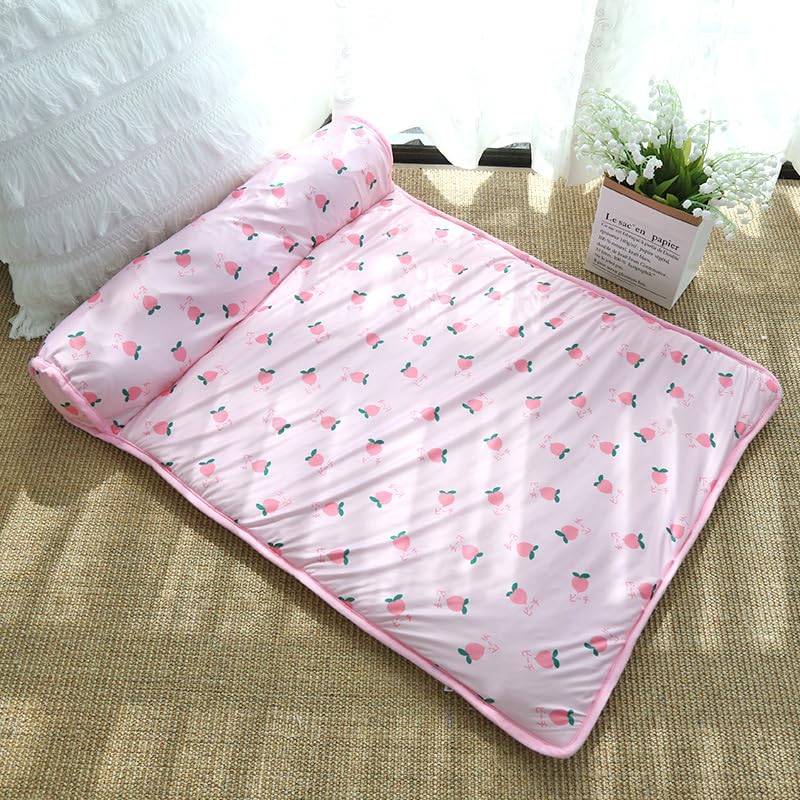 QINSHUI Ice Silk Cooling Mat for Dogs & Cats, 2023 New Cats/Dogs Cooling Bed with Pillow, Cute Cooling Cat Dog bed for Summer, Pet Cooling Mats for Dogs Cats Portable & Washable (A,L-80 * 60cm)