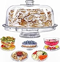 Lillian 6-in-1 Cake Stand with Dome Lid - Versatile BPA-Free Plastic Serving Platter, Punch Bowl for Parties & Events