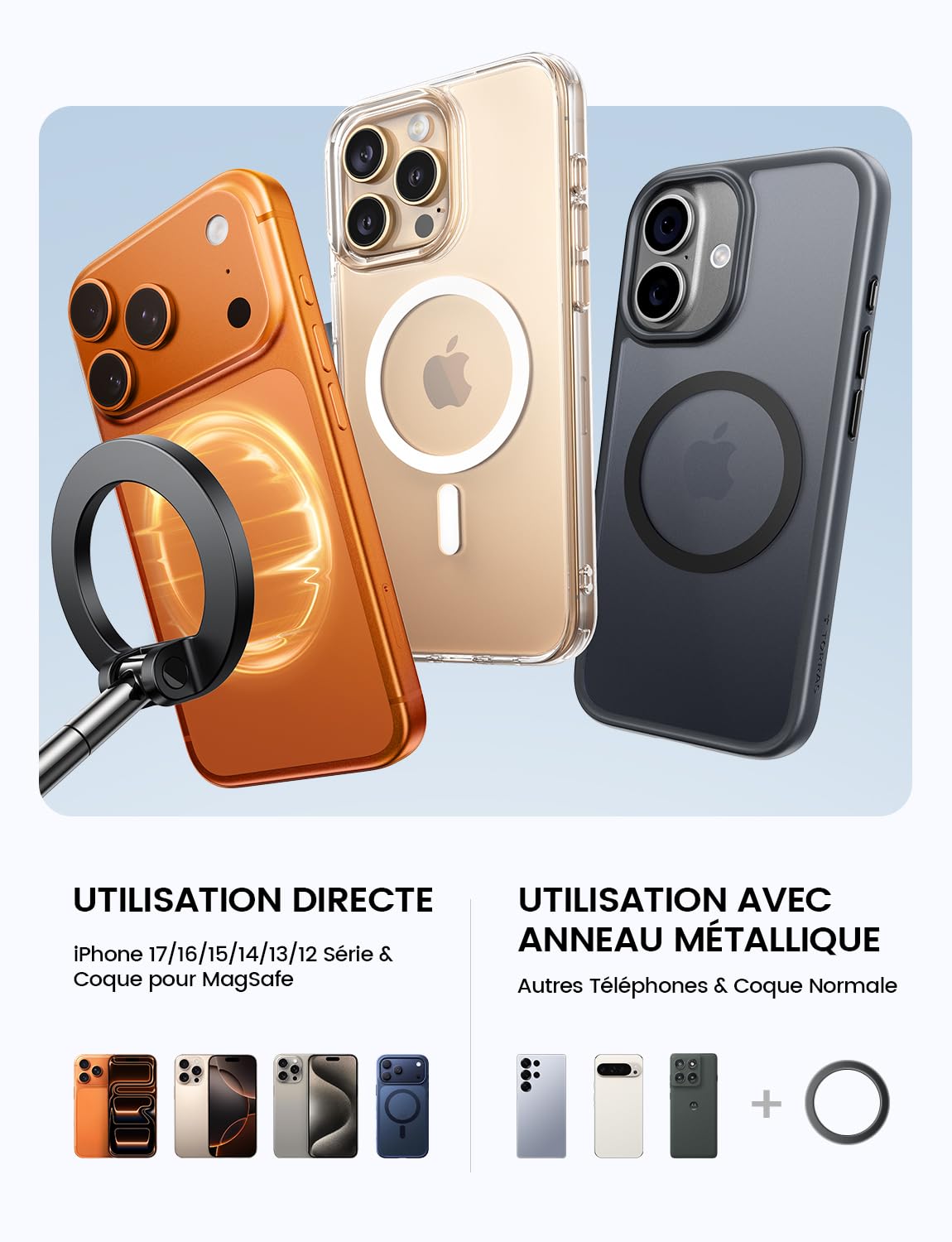Lamicall Support Telephone Voiture pour MagSafe - [Ventouse Vide & Double Pliage] 360° Rotation, Support Magnétique pour Tableau de Bord/Pare-Brise, Porte Voiture pour iPhone 17 16, Autres Smartphones