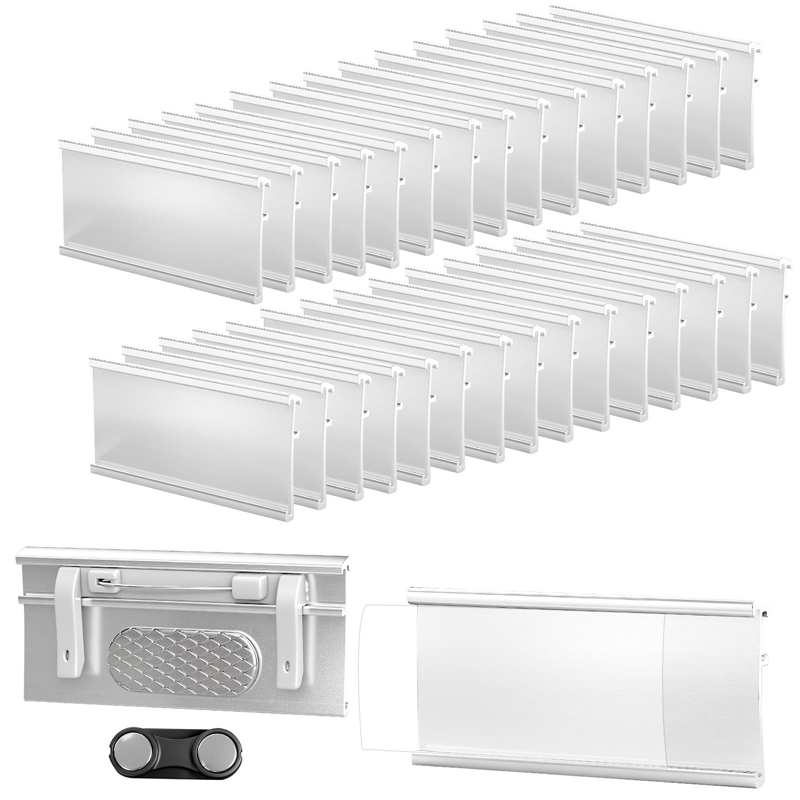 30 Placas de Identificación Magnéticas para Ropa de Aluminio - Sujeción Doble con Imán y Alfiler (72 x 32 mm) - Para Oficina, Escuela, Eventos