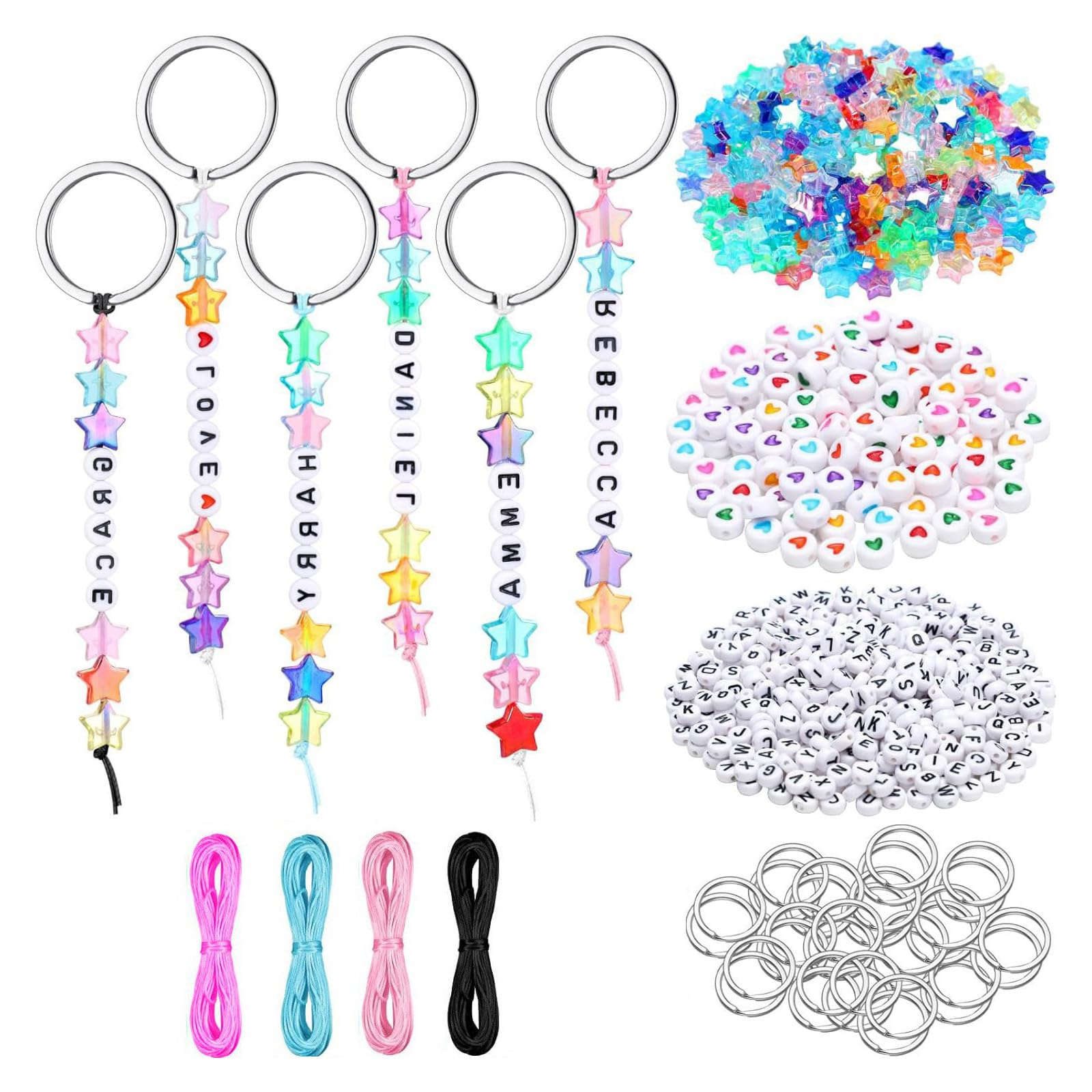 Mtbricey 556 Pieces Beaded Keyring Making Kit DIY Keychain Making Set (Star) — image 1