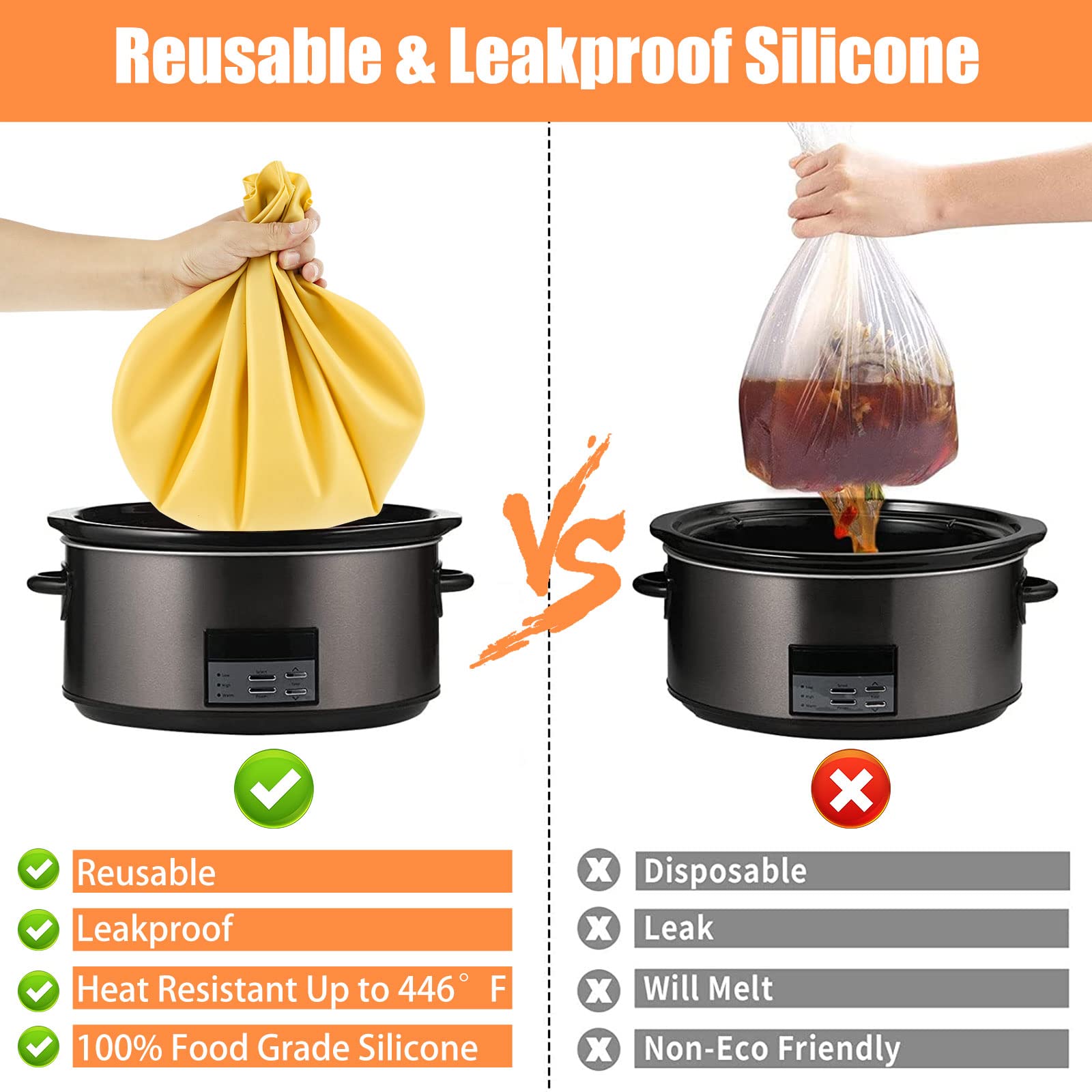 2 pezzi Silicone Slow Cooker Liner Riutilizzabile Silicone Slow Cooker Divider Barattolo Resistant Slow Cooker Insert Liner Lavastoviglie Safer Slow Cooker Accessori per la maggior parte dei