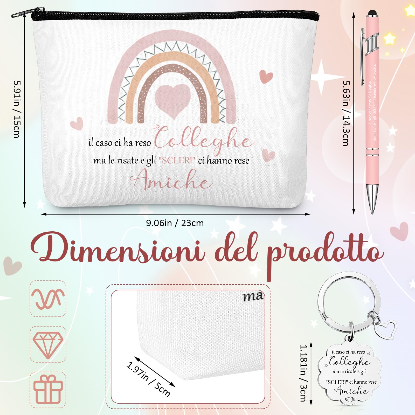 Hestya Regalo Collega Donna Borsa per Cosmetici Portachiavi Blocco Note a Spiralato Penne a Sfera Regalo di Addio Ringraziamento per Dipendenti Collega Natale Compleanno