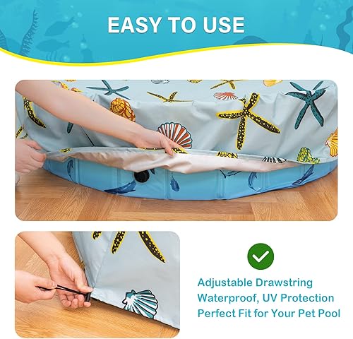 Miniatura 7 de Cubierta plegable redonda para piscina para perros, para bañera plegable de 32 pulgadas, 63 pulgadas, 48 pulgadas, revestimiento de PVC, impermeable