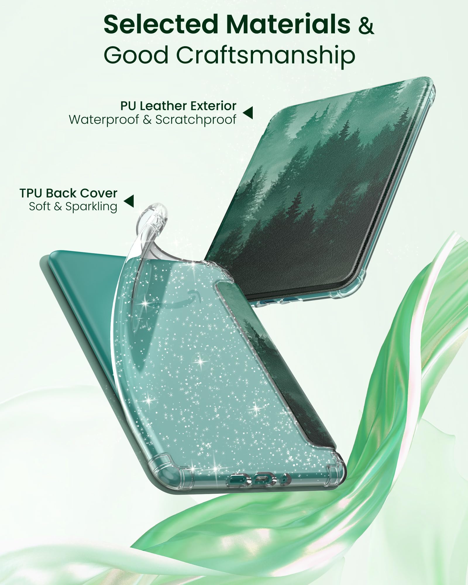 Custodia MoKo Per E-Reader 7″ 12ª Gen – TPU Glitter Trasparente, Auto Wake/sleep, Fiocco Ciliegie