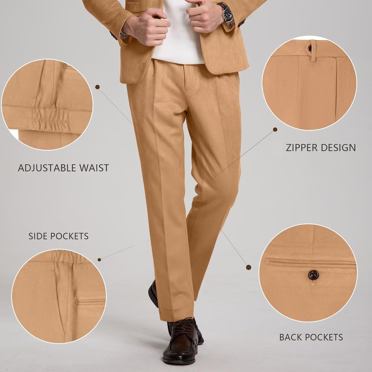 2 Piece Suede Suit for Men Slim Fit Groomsmen Wedding Formal Tuxedo Suits Men's Casual Velvet Blazer Pants Sport Coat - Image 6