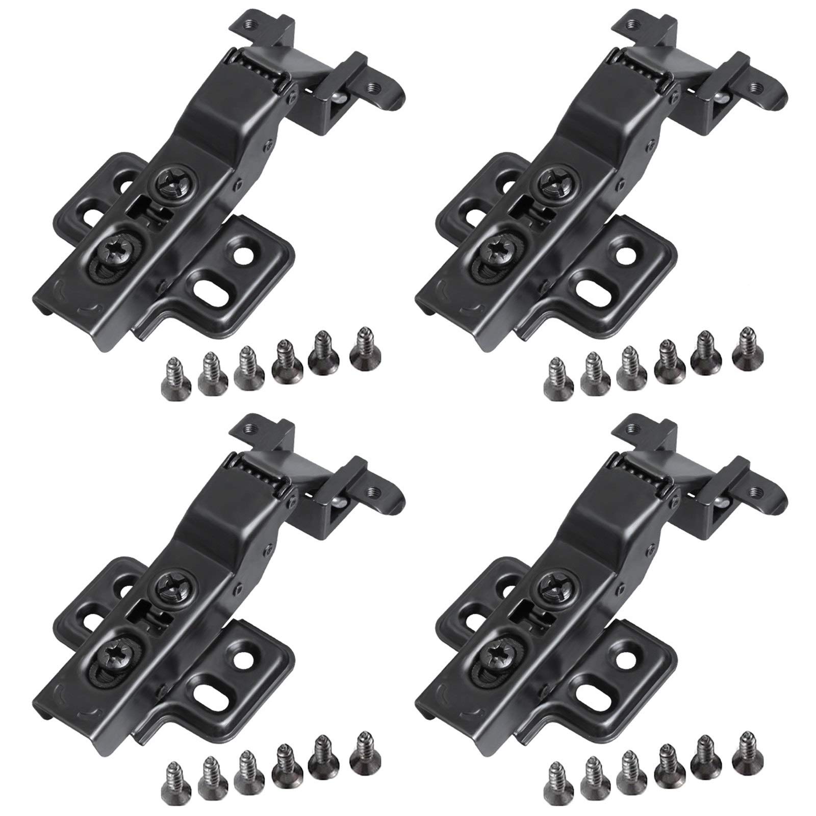 GINVF Doors Hinges, Soft Close Buffer Kitchen Hinge, Furniture Hydraulic Hinge for Aluminum Frame Cabinet Door - 4 Pcs (Color : Black, Size : Half Overlay)