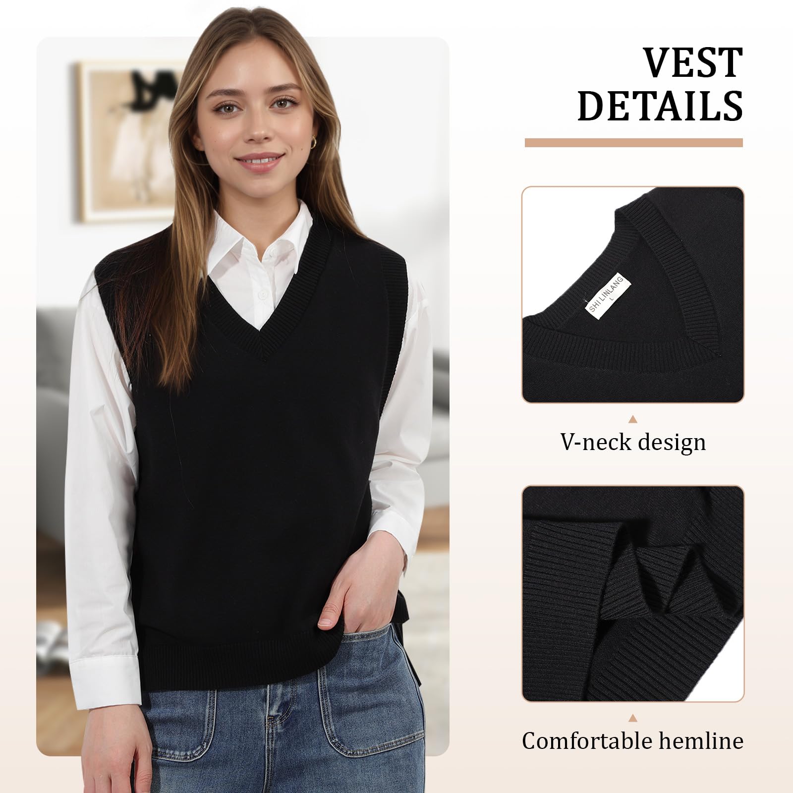 Débardeur en tricot sans manches à col en V pour femme